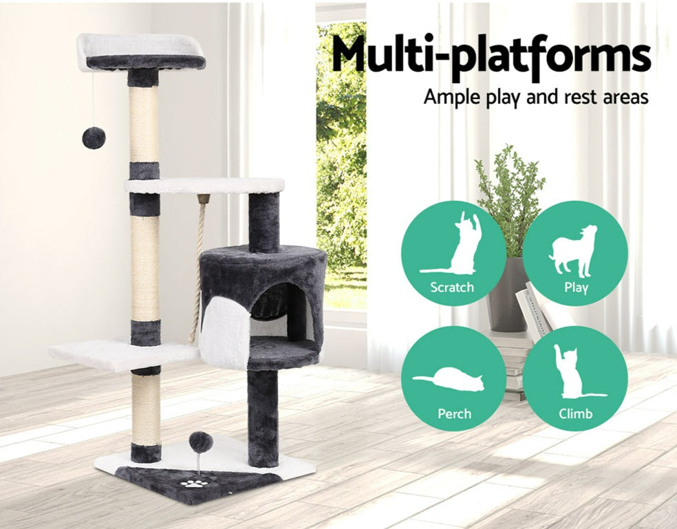 CAT TREE PLAYHOUSE (112cm Grey & White)