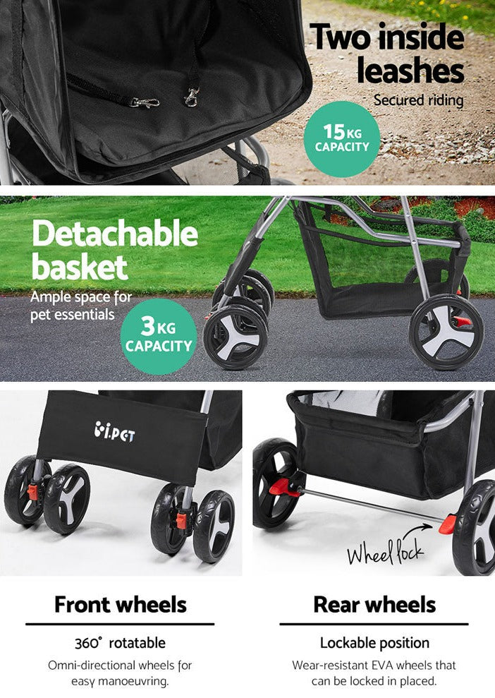 3 in 1 Convertible Pet Stroller (Black)