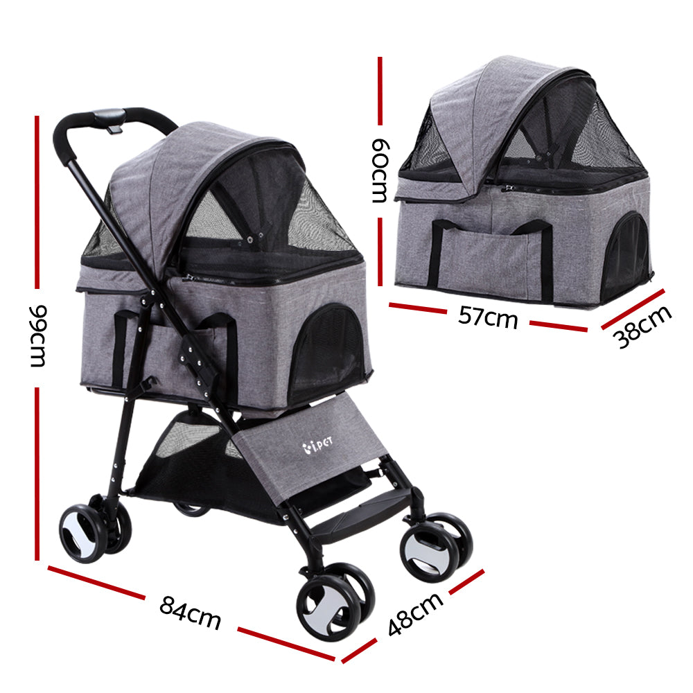 Grey Convertible Pet Stroller|Grey Pet Stroller |I Love Dogs & Fitness