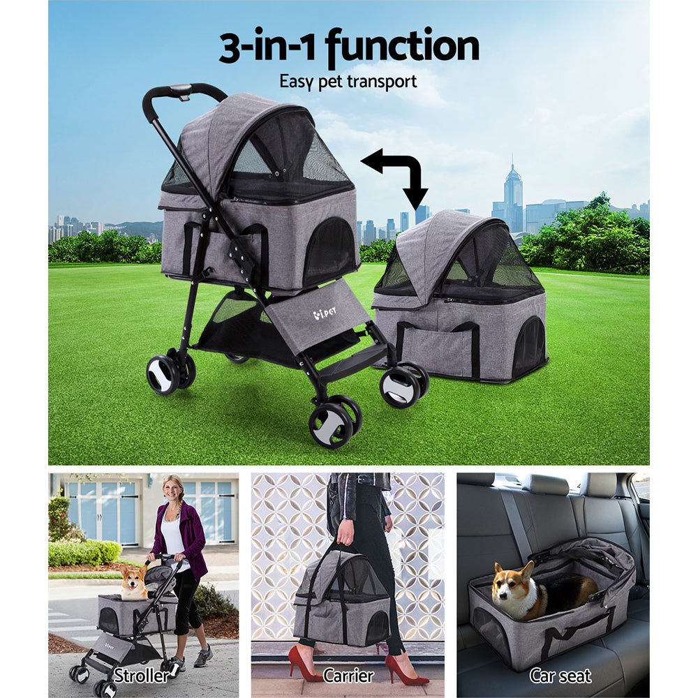 Grey Convertible Pet Stroller|Grey Pet Stroller |I Love Dogs & Fitness