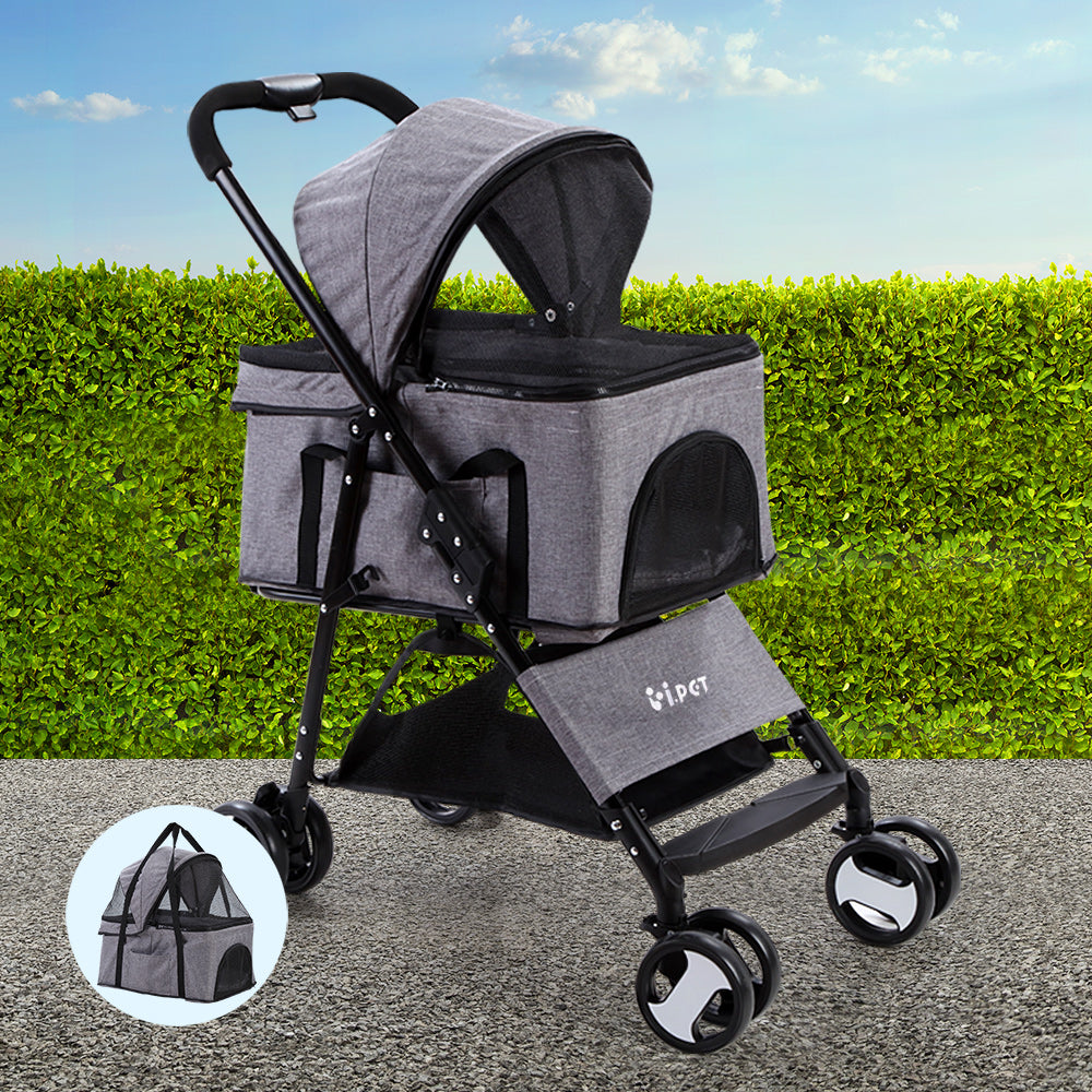 Grey Convertible Pet Stroller|Grey Pet Stroller |I Love Dogs & Fitness